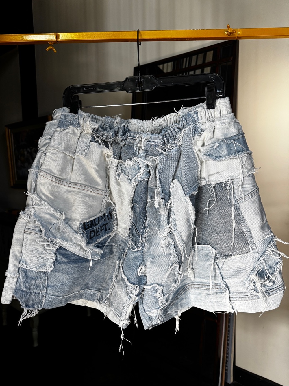 Gallery Dept Patchwork Distressed Light & Mid Blue Denim Shorts